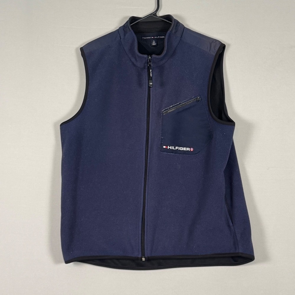 Tommy Hilfiger Fleece Vest Mens Medium Navy Blue Excellent Vintage Y2K Full Zip